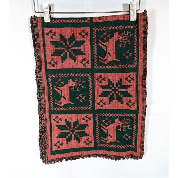 Vintage Handmade Reverse Weave Christmas Reindeer Table Runner Mantle Linen - Picture 1 of 3